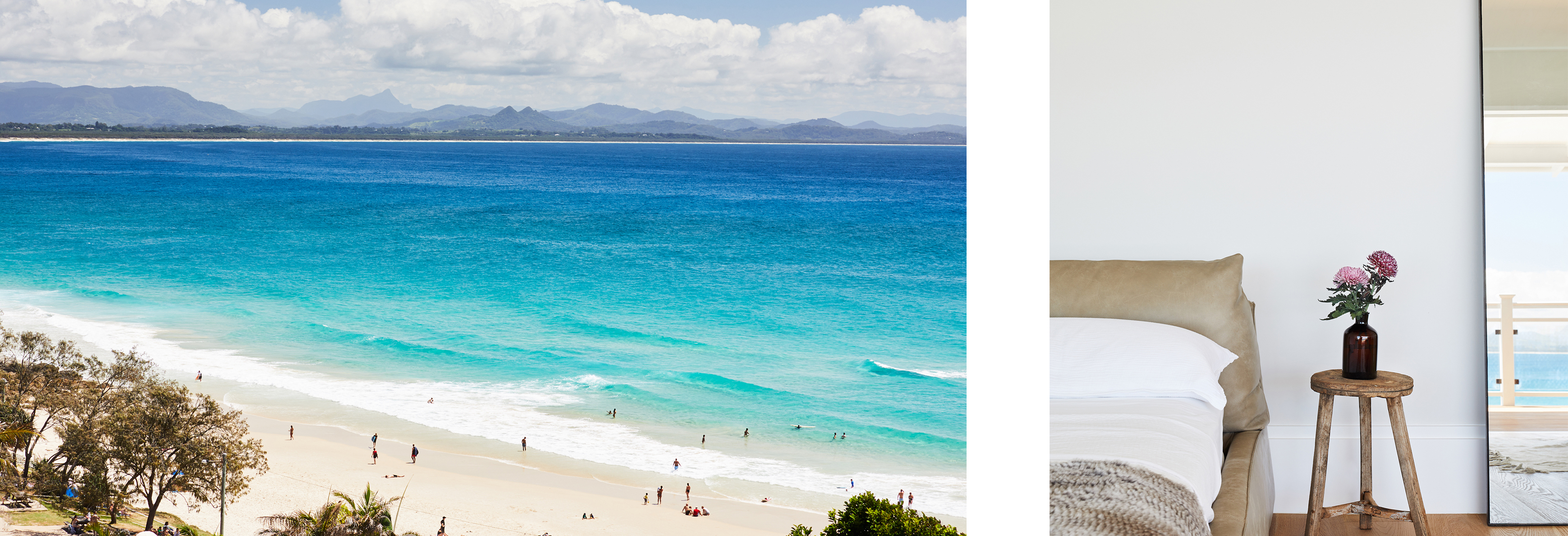 Surfers in crystal-clear turquoise water