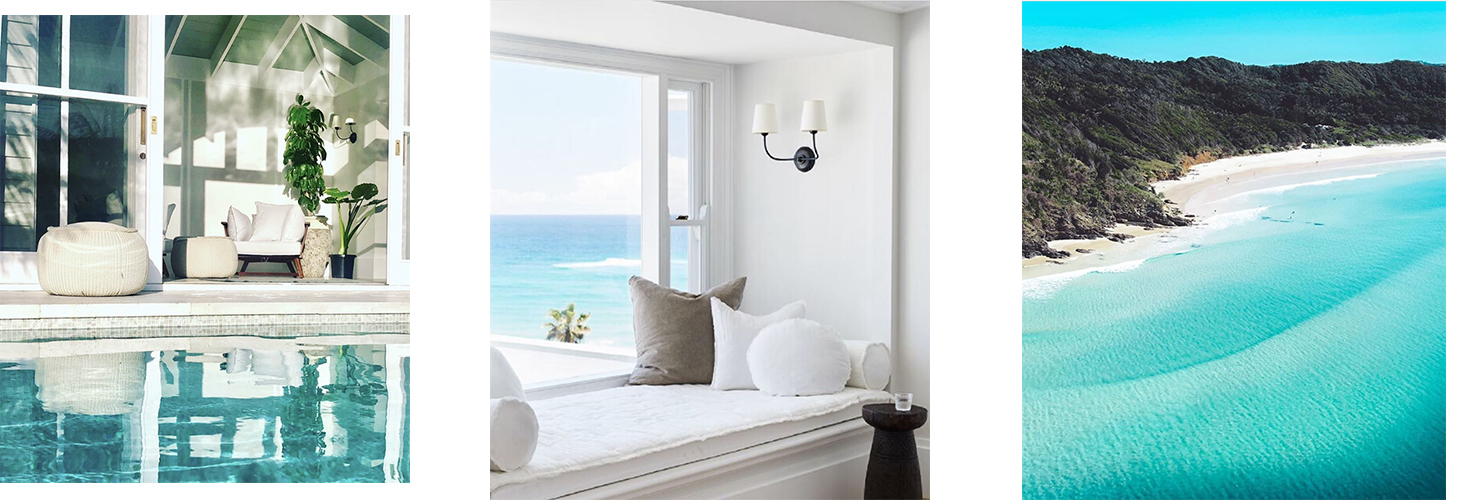 Pool cabana, window seat and aerial beach view